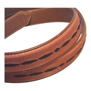 Sentry Embroidered Leather Belt Size 44 Brown Silver Brass Buckle Boho Tribal